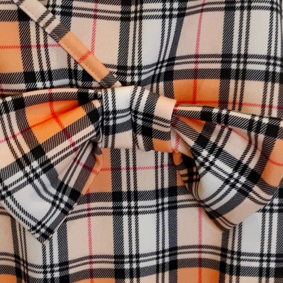 Faux Wrap Plaid Ruffle Skater dress with bow - Picture 3 of 6